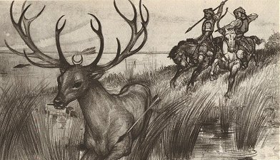 Hunor and Magor chasing the White Stag. Artwork: Gyula L�szl�